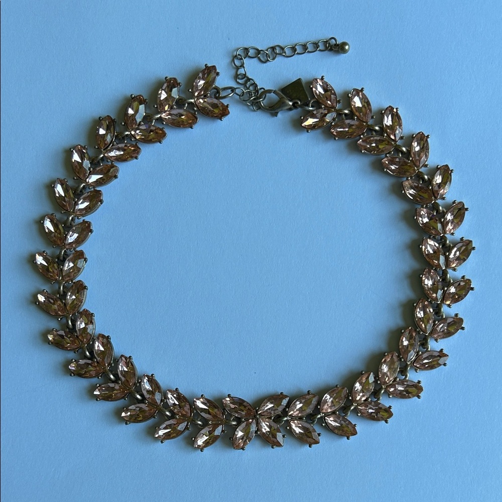 Authentic Noir Jewelry Champagne Crystal Leaf Statement Choker Necklace